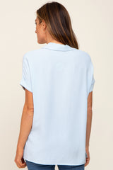 Light Blue Collared Button-Down Short Sleeve Blouse