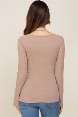 Taupe Ribbed Long Sleeve Wrap Maternity Nursing Top