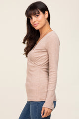 Taupe Ribbed Long Sleeve Wrap Nursing Top