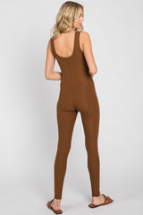 Brown Ribbed Bodycon Jumpsuit