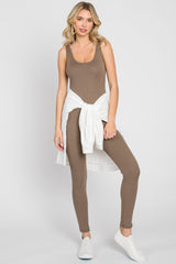 Taupe Ribbed Bodycon Maternity Jumpsuit