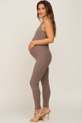 Taupe Ribbed Bodycon Maternity Jumpsuit