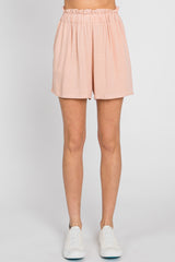 Peach Linen Ruffled Shorts