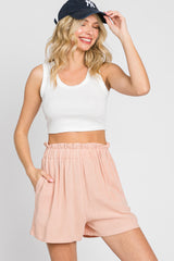 Peach Linen Ruffled Shorts