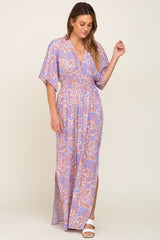 Multi-Color Floral V-Neck Smocked Waist Maternity Maxi Dress