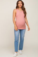 Mauve Sleeveless Ribbed Maternity Top