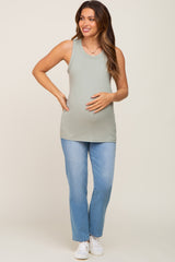 Sage Sleeveless Ribbed Maternity Top