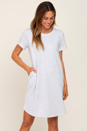 Heather Grey French Terry Cuffed Short Sleeve Maternity Dress