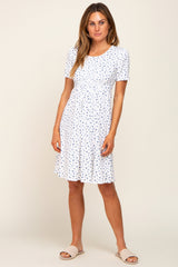 Ivory Floral Smocked Short Sleeve Dress