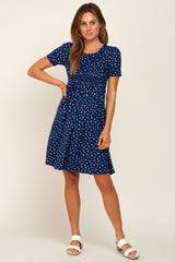 Navy Floral Smocked Short Sleeve Dress