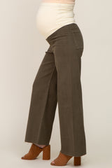 Olive Raw Hem Wide Leg Maternity Jeans