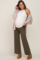 Olive Raw Hem Wide Leg Maternity Jeans