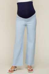 Light Blue Raw Hem Wide Leg Maternity Jeans