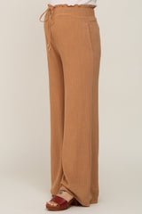 Camel Smocked Waist Wide Leg Linen Maternity Pants