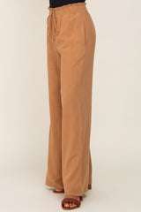 Camel Smocked Waist Wide Leg Linen Pants