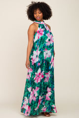 Green Multi-Color Halter Maxi Dress