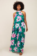 Green Multi-Color Halter Maxi Dress