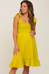 Lime Textured Sleeveless Smocked Maternity Dress