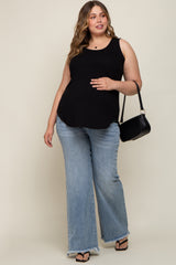 Light Blue Fringe Hem Maternity Plus Wide Leg Jeans