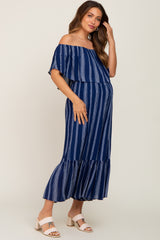 Navy Striped Off Shoulder Maternity Jumpsuit