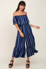 Navy Striped Off Shoulder Jumpsuit