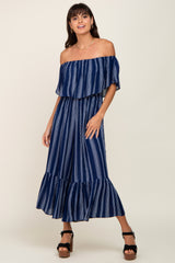 Navy Striped Off Shoulder Jumpsuit