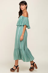 Green Striped Off Shoulder Jumpsuit