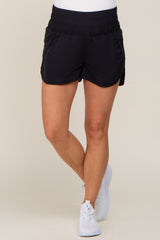 Black Curved Hem Active Maternity Shorts