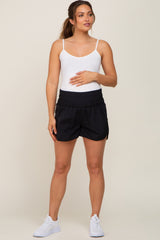 Black Curved Hem Active Maternity Shorts