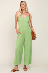 Light Olive Rib Knit Wide Leg Maternity Jumpsuit