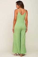 Light Olive Rib Knit Wide Leg Maternity Jumpsuit