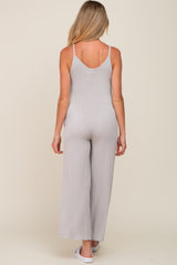 Grey Rib Knit Wide Leg Maternity Jumpsuit