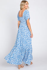 Blue Floral Cinched Bust Maxi Dress