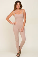 Taupe Ribbed Sleeveless Jumpsuit