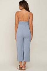 Light Blue Sleeveless Cropped Maternity Jumpsuit