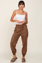 Brown Smocked Joggers