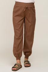 Brown Smocked Maternity Joggers