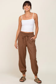 Brown Smocked Joggers