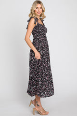 Black Micro Floral Smocked Dress