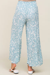 Light Blue Leaf Print Wide Leg Pants