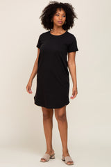 Black French Terry Cuffed Short Sleeve Dress