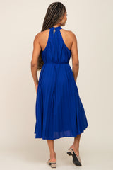 Royal Blue Pleated Halter Midi Dress