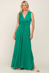 Green Satin V-Neck Side Slit Jumpsuit