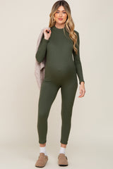 Olive Ribbed Maternity Jumpsuit