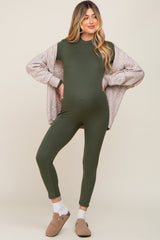 Olive Ribbed Maternity Jumpsuit