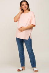 Peach Short Sleeve Pocketed Maternity Top