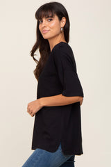 Black Pocketed V-Neck Top