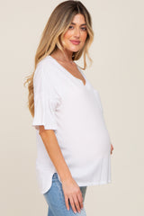 White Pocketed V-Neck Maternity Top