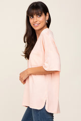 Peach Pocketed V-Neck Top