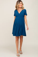 Teal Pleated Maternity/Nursing Dress